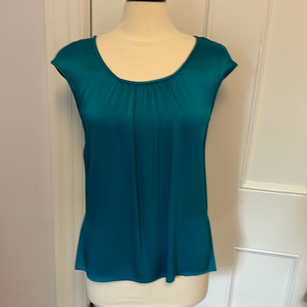St John charmeuse cerulean teal blouse size P or S NWT